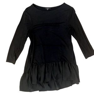 Black Long Sleeve Top with asymmetrical ruffle